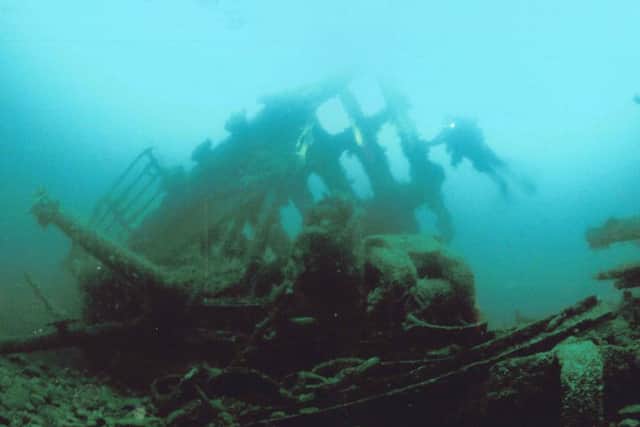 The sunken wreck of the SS Laurentic at the mouth of Lough Swilly near Buncrana in Co Donegal