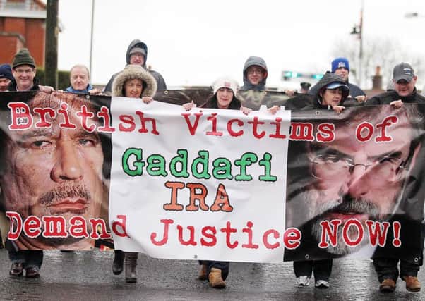 A protest parade in Belfast in support of compensation from Libya for IRA victims