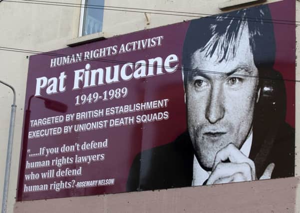A mural dedicated to Mr Finucane on Beechmount Drive in west Belfast.