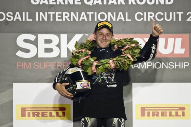 Jonathan Rea celebrates his second World Superbike title in Qatar.