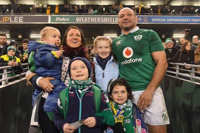 Rory Best with his wife Jodie, niece Alex and sons Richie and Ben and daughter Penny after playing in hos 100th Irish game against  Australia
