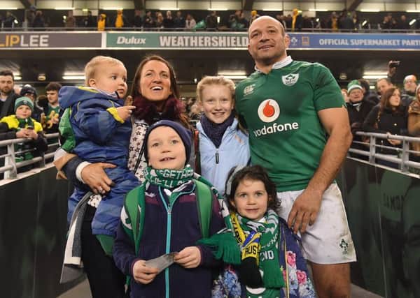 Rory Best with his wife Jodie, niece Alex and sons Richie and Ben and daughter Penny after playing in hos 100th Irish game against  Australia