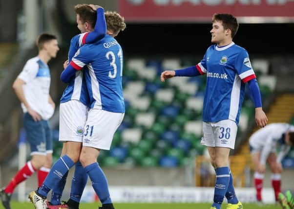 Linfield celebrate after scoring to make it 4-0