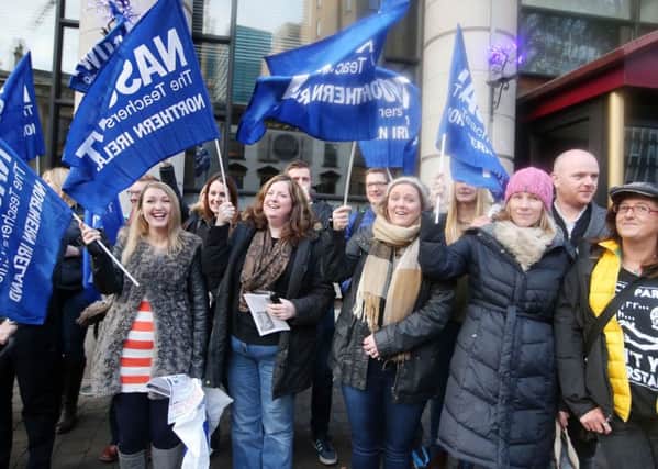 NASUWT The Teachers' Union in Northern Ireland hold a strike and meeting at the Europa Hotel in Belfast over pay increase issues. 
Picture by Jonathan Porter/Press Eye.