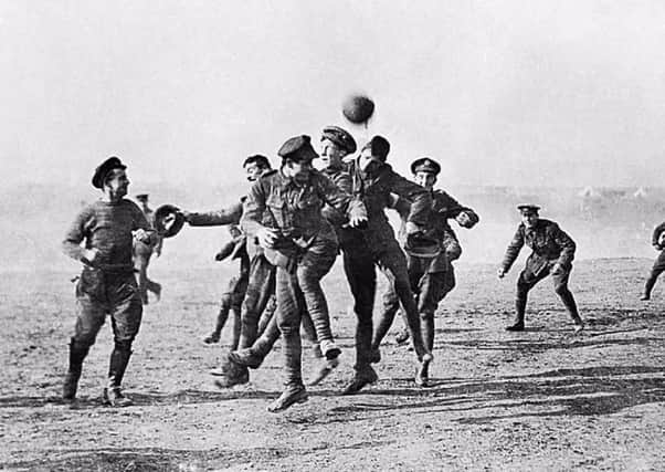 Soldiers played together during a Christmas truce in 1914