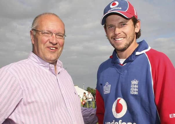 A keen cricket fan, Austin Hunter is pictured with the then England batsman Ed Joyce at Stormont