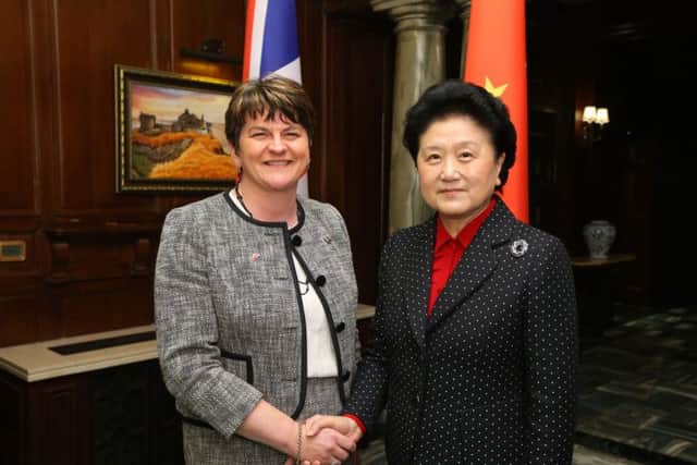 First Minister Arlene Foster meets China's Vice Premier Yiu Landong during her official visit.  Photo by Kelvin Boyes / Press Eye.