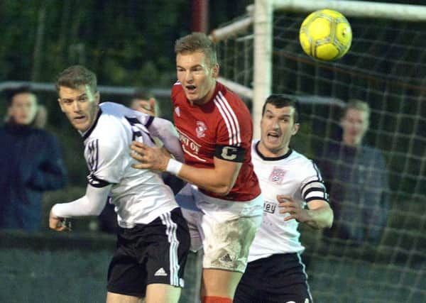 Larne's Chris Rodgers
 in action during last Saturday's 3-2 win over Dergview. Photo: Presseye