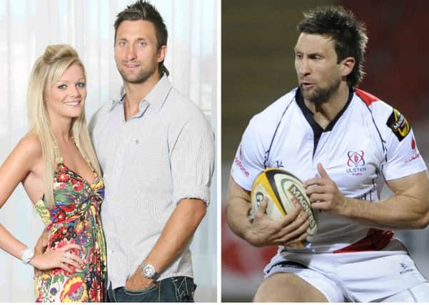 Simon Danielli with his estranged wife Olivia and, right, Danielli in action during his time at Ulster Rugby.