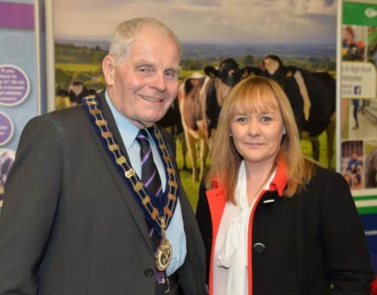 Agriculture Minister Michelle McIlveen meets RUAS president Billy Robson as she attends the RUAS Winter Fair today (08 December 2016). Photo Aaron McCracken/Harrison Photography
