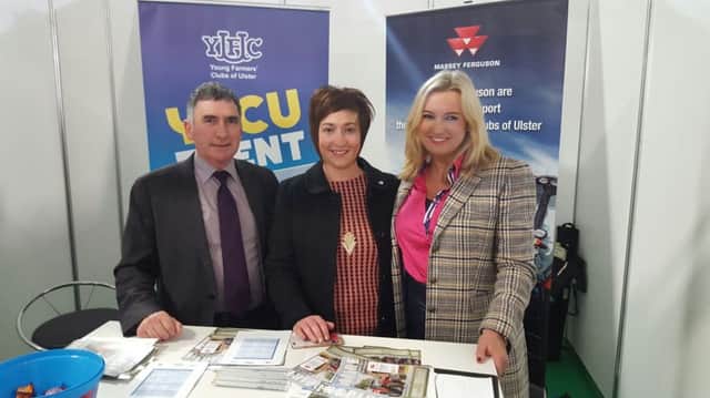 Ulster Unionist MLAs Jo-Anne Dobson and Party Agriculture Spokesperson Harold McKee with Roberta Simmons, President of Young Farmers Clubs of Ulster at the Winter Fair.
