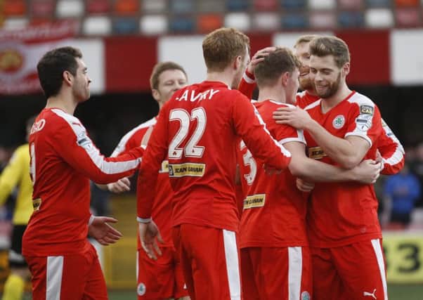 Celebration time for Cliftonville against Portadown. Pic by PressEye Ltd.