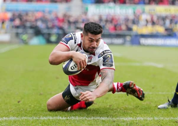 Charles Piutau goes over for Ulster's fifth try of the match.