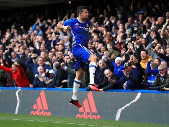 Chelsea's Diego Costa celebrates his goal against West Brom