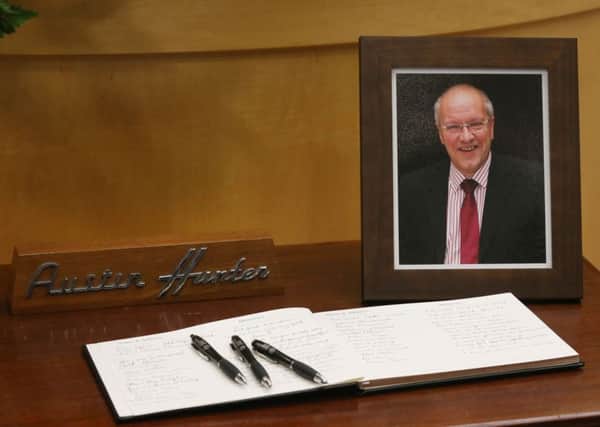 A book of condolences at a service of thanksgiving for Northern Ireland journalist Austin Hunter at Comber Second Presbyterian Church. Photo Niall Carson/PA Wire