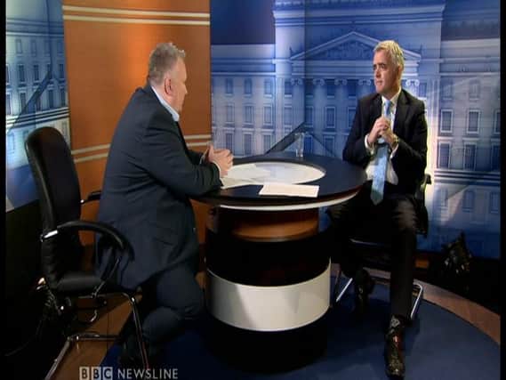 Strangford MLA Jonathan Bell pictured during his interview with Stephen Nolan. Photo: BBC