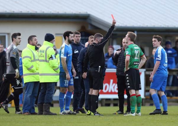 Steven Gordons red card was the pivotal point in Saturday's match. Picture by Andrew Paton/Press Eye