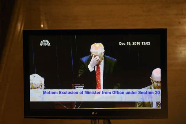 The speaker at Stormont yesterday morning as the chamber descended into chaos.Photo Colm Lenaghan/Pacemaker Press