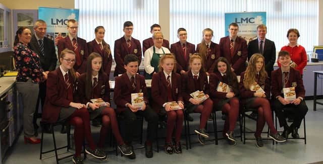 Pictured at the launch are pupils and teachers from St Pauls High School Bessbrook with LMC staff.