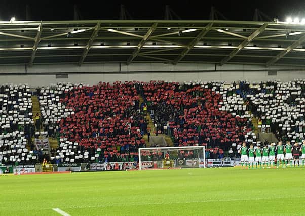 The poppy display by supporters during the game between Northern Ireland and Azerbaijan on Friday November 11