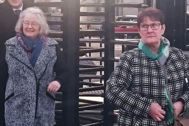 Bernadette Armstrong and Mary Clinton leave court after the verdict