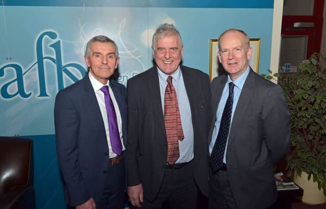 Professor John Davis, Jim Nicholson MEP and Dr Sinclair Mayne at AFBI Headquarters, Newforge, Belfast