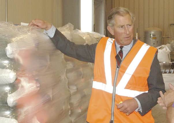 Prince Charles is shown around the fuel pellet production plant at Balcas, Co Fermanagh, in 2007