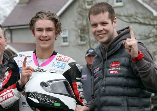 Jamie Hamilton (right) with the late Malachi Mitchell-Thomas at the Mid Antrim 150 in April.