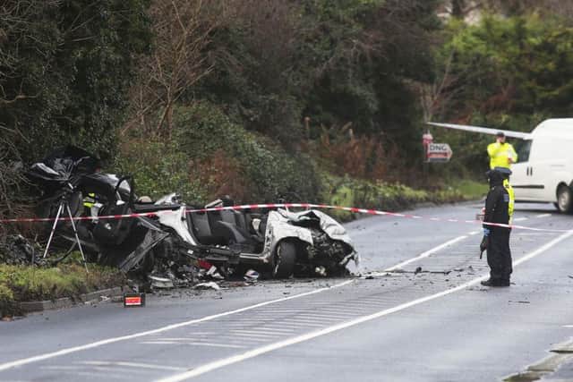 The scene at Glebe, Fahan, County Donegal after the fatal crash, late on Thursday night, which claimed the life of a 25 year-old woman from Derry.

 Photo Lorcan Doherty/Presseye