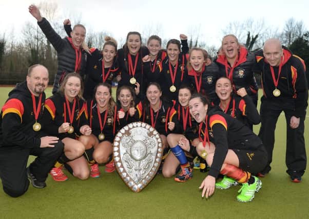 Lurgan ladies celebrate success in hockey's Denman Ulster Shield final. Pic by PressEye Ltd.