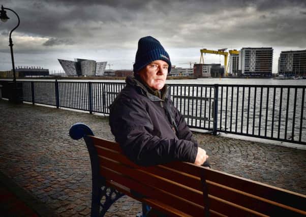 Raymond Kelly sitting on a reminder bench he had placed close to where his son Martin Kelly went missing in January 2006