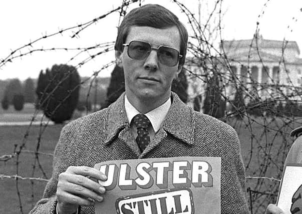 Peter Robinson at a demonstration at Stormont in the wake of the Anglo-Irish Agreement