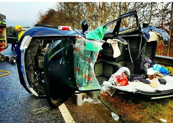 This car was involved in a collision with another vehicle at Lisnevenagh Road Ballymena, in icy conditions. Two people were taken to hospital but their injuries were not serious.