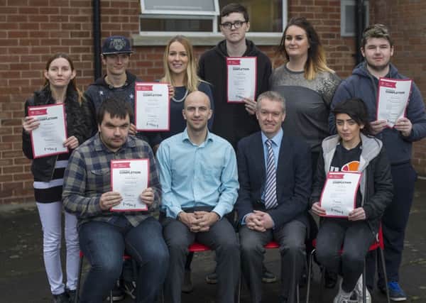 Brian Moreland from Moy Park (front row), pictured with graduates from The Princes Trust Team Programme, along with Ruth Cooper from The Princes Trust (back row) and Matthew Turner and Fiona Lynch (Southern Regional College).
