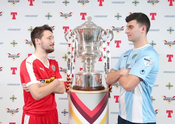 Cliftonville's Tomas Cosgrove and Ballymena's Johnny Flynn getting in the mood for Saturday's Irish Cup tie.

Picture by Jonathan Porter/Press Eye