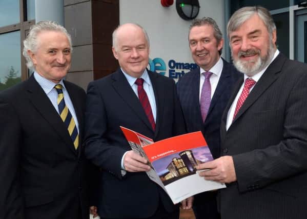 Pictured are, l-r, John Andy, LYIT, Omagh Enterprise Co CEO Nick OSheil, LYIT president Paul Hannigan and YIT and Catalyst Inc CEO Dr Norman Apsley