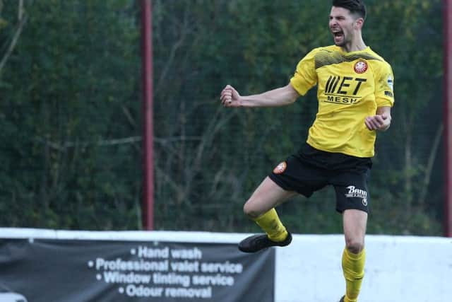 Portadown's Adam Foley celebrates his goal on his debut in style
