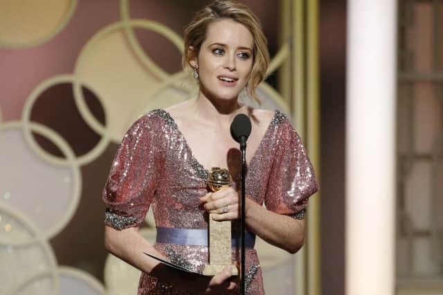 Claire Foy with the award for best actress in a TV series drama for "The Crown"