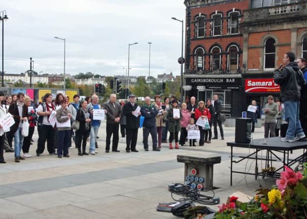 A protest against the introduction of bedroom tax/housing benefit changes at Guildhall Square in Londonderry held in 2012
