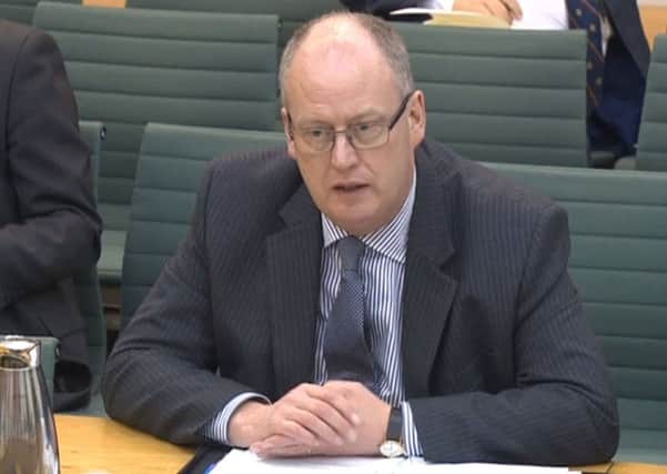 PSNI chief constable George Hamilton pictured giving evidence to Commons Northern Ireland Committee on the future of the land border, at Portcullis House in London. Photo: PA/PA Wire