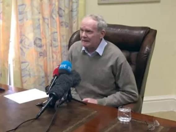 Sinn Fein's Martin McGuinness speaking to media on Monday