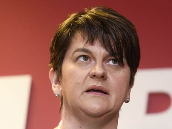 DUP leader Arlene Foster speaking to the media on Tuesday