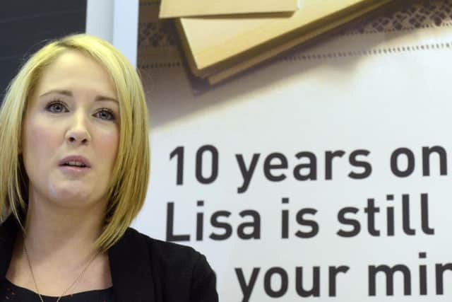 Pacemaker Press 23/2/2015 
Joanne (Sister of Lisa Dorrian) makes an appeal on the 10th anniversary of the disappearance of Bangor woman Lisa Dorrian at  Bangor police
Pic Colm Lenaghan/Pacemaker