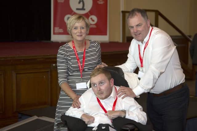 Declan and John McMurray pictured at the British Heart Foundation's 'Heart Heroes' awards last year with Jayne Murray, Head of BHF NI, with Heart Hero awards winners.