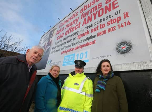 Causeway Coast and Glens Policing and Community Safety Partnership Chairman William King, PSNI Sergeant Terry McKenna,  PCSP Officer Melissa Lemon and Sharon Burnett from Causeway Women's Aid want to raise awareness of domestic violence in the rural community.PICTURE KEVIN MCAULEY/MCAULEY MULTIMEDIA