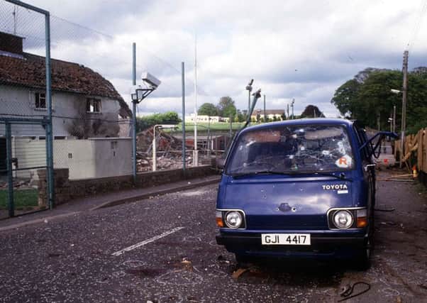 The 1987 scene of an SAS operation at Loughgall when a notorious IRA gang was stopped as it attacked an isolated RUC station. Now relatives of the terrorist dead are demanding a legacy inquest.