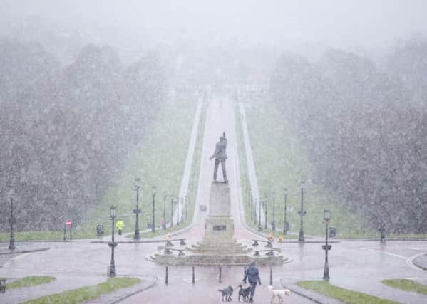 A wintry scene at Stormont yesterday where the DUP minister Simon Hamilton was making a last-minute attempt to curb costs on the RHI scheme.  

Picture by Jonathan Porter/Press Eye