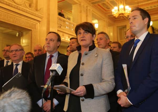 Democratic Unionist Party leader Arlene Foster speaking before an Assembly Plenary Session at Stormont in Belfast today