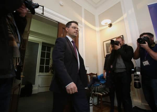 Northern Ireland Secretary James Brokenshire (left) at his offices in Stormont House, Belfast where he called a snap Stormont Assembly election for March 2. PRESS ASSOCIATION Photo. Picture date: Monday January 16, 2017. Photo credit: Niall Carson/PA Wire