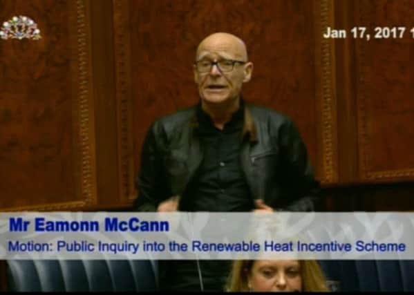 People Before Profit MLA Eamonn McCann speaking in the NI Assembly on Tuesday, January 17
